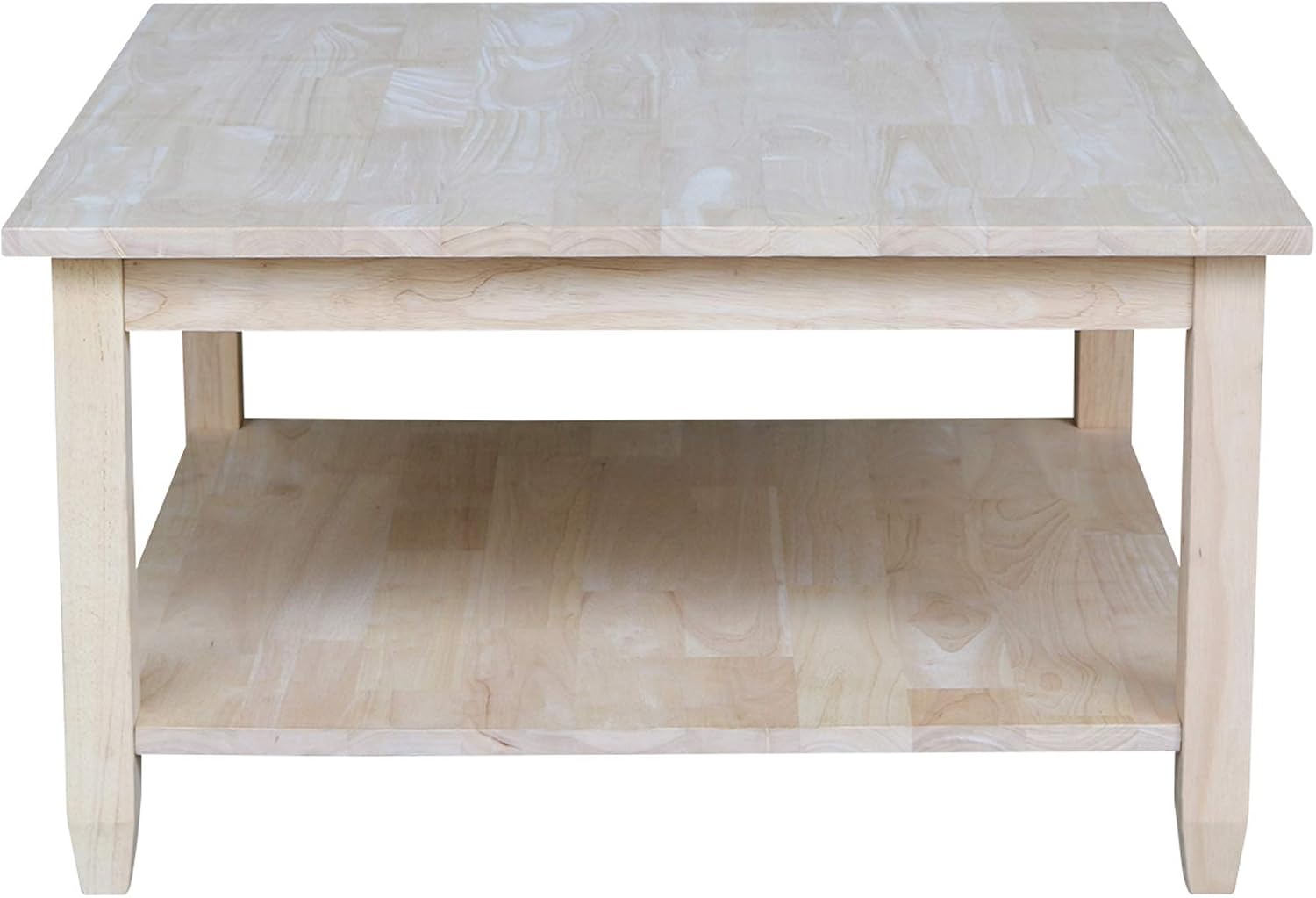 IC International Concepts, Solano Square Coffee Table, Solid Real Wood, Sturdy Parawood, Living Room/Family Room/Entryway, 32'W x 32'D x 18'H with Shelf, Paint/Stain Ready, Unfinished