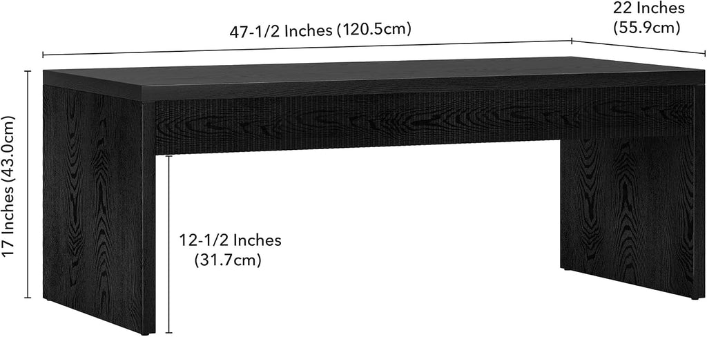 Henn&Hart 48' Fluted Rectangular Coffee Table with Ribbed Front Panel for Living Room, Family Room, or Office, Natural Black