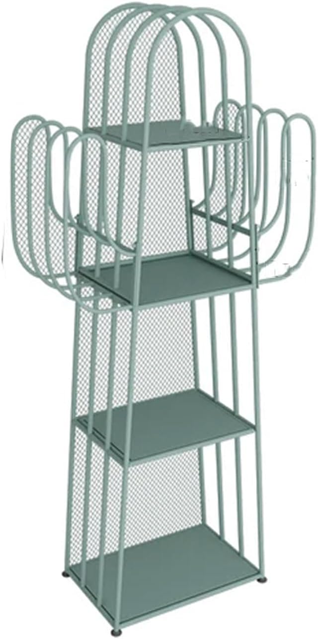 Metal Bookshelf 4-Tier Bookshelf Floor-Standing Open Bookshelf Storage Corner Shelf Display for Living Room, Bedroom (Green)