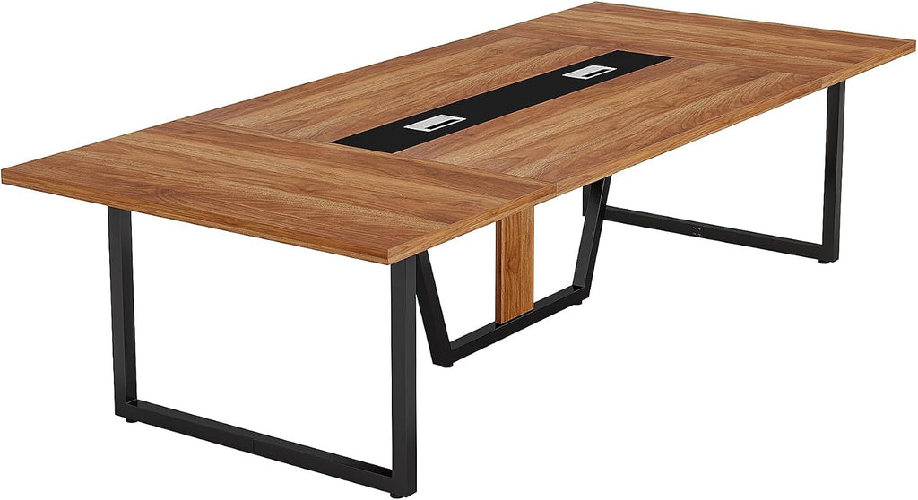 Tribesigns 8FT Conference Table Set of 2, Large Meeting Podcast Table for 10 People, Business Style Wooden Training Table with Strong Metal Frame for Office Conference
