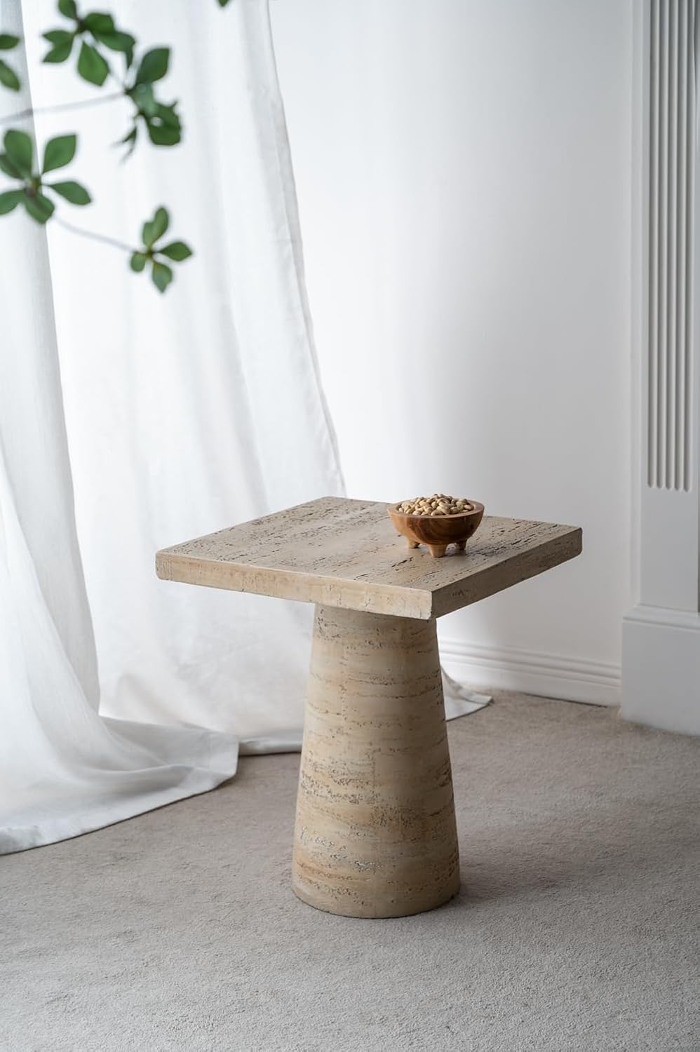 WILLIAMSPACE 20' Cream Square End Table Side Table for Living Room, Modern Magnesium Oxide Stone Small Coffee Table with Pedestal Base, 20'x20'x24'H (Cream)
