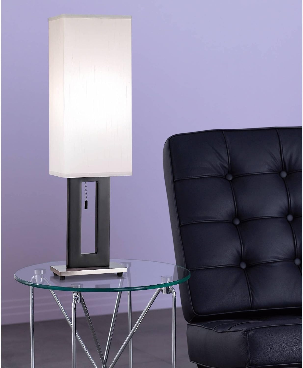 360 Lighting Floating Modern Table Lamps 30' Tall Set of 2 Black Metal Open Frame White Fabric Rectangular Box Shade for Bedroom Living Room House Home Bedside Nightstand Office Entryway