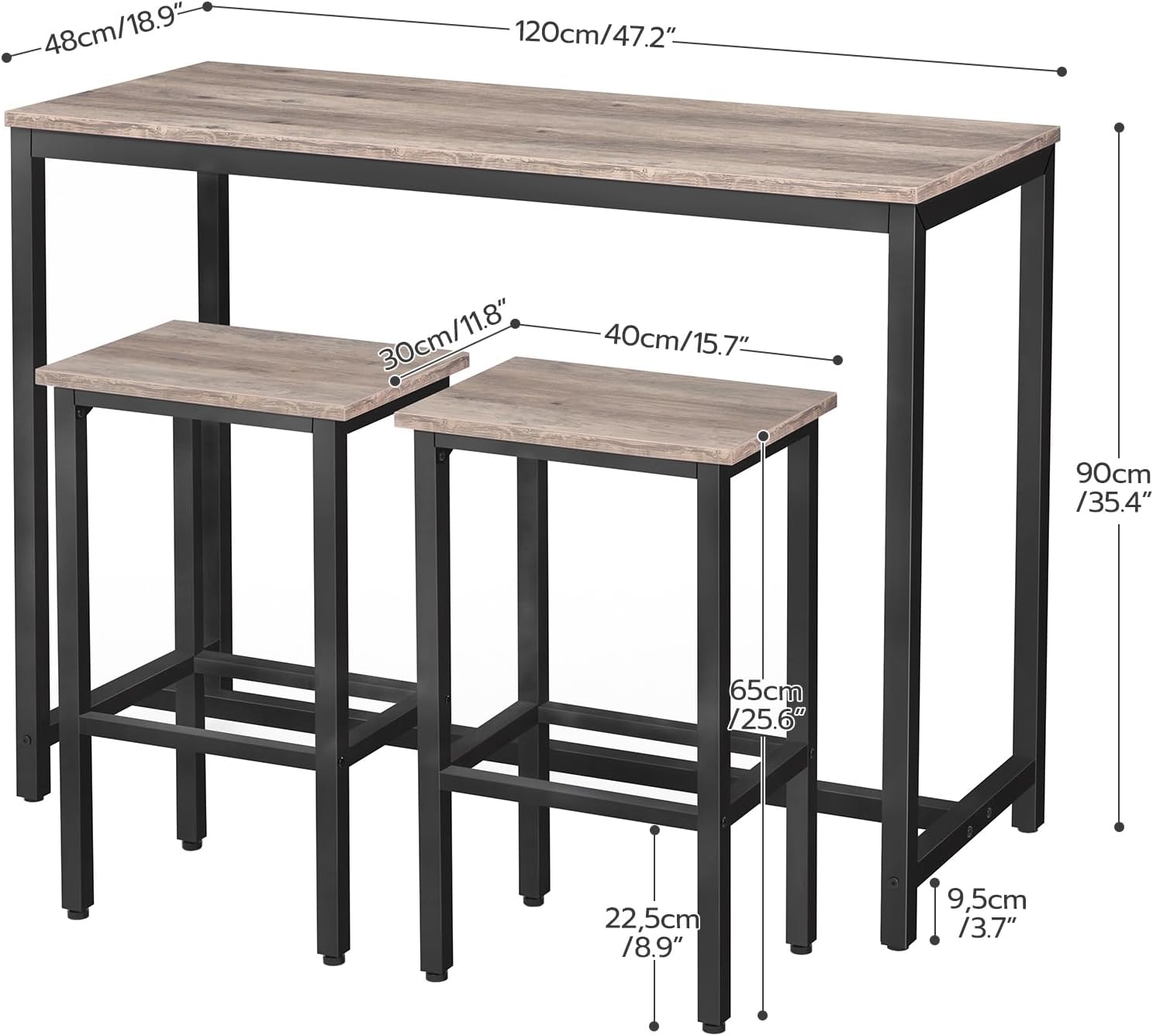 HOOBRO Bar Table and Chairs Set, 47.2' Rectangular Pub Table with 2 Stools for Small Space, High Top Table, 3-Piece Breakfast Set, Sturdy Metal Frame, Easy to Assemble, Greige BG52BT01