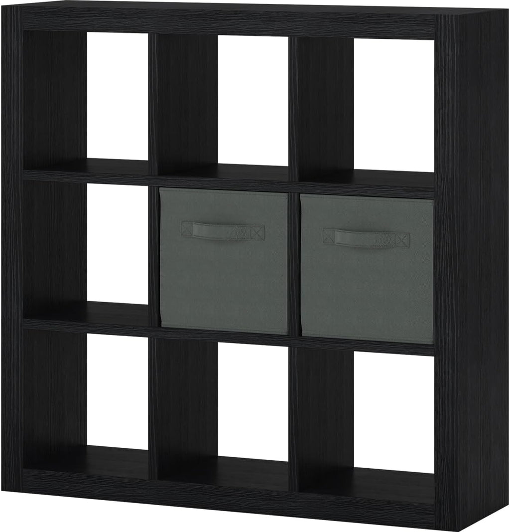 Bookshelf with Storage Bins, 9-Cube Storage Organizer Sturdy Wooden Bookcase Open Book Shelf, Multifunctional Cubicle Rack for Storage & Display, Furniture for Living Room Bedroom Office, Black
