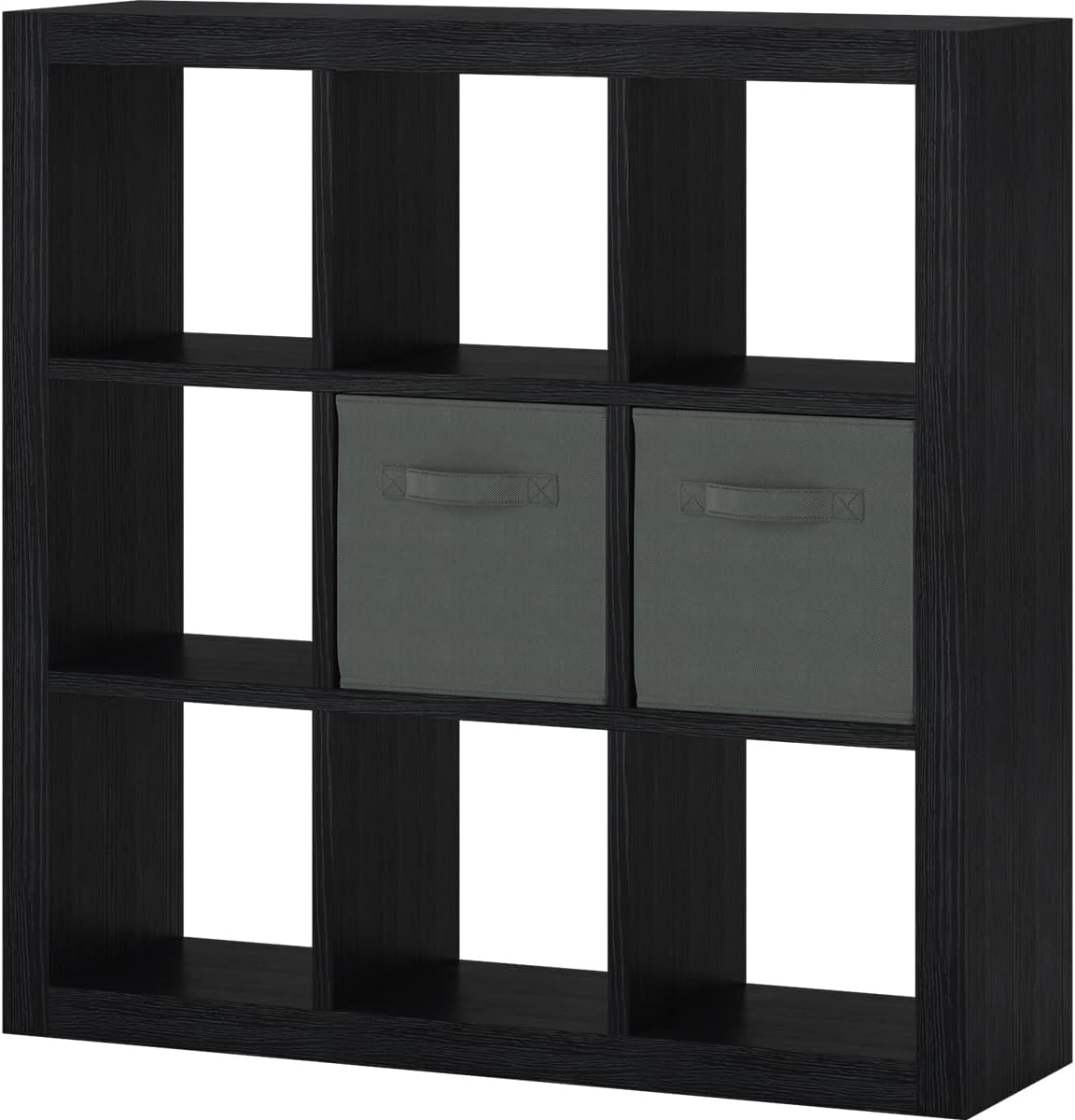 Bookshelf with Storage Bins, 9-Cube Storage Organizer Sturdy Wooden Bookcase Open Book Shelf, Multifunctional Cubicle Rack for Storage & Display, Furniture for Living Room Bedroom Office, Black
