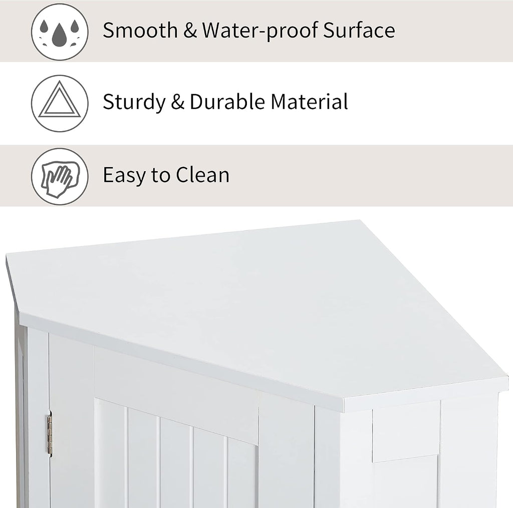 Home Corner Storage Cabinet, Bathroom Triangle Floor Cabinet, Wood Freestanding Corner Cabinet with Single Door and Shelves (White)