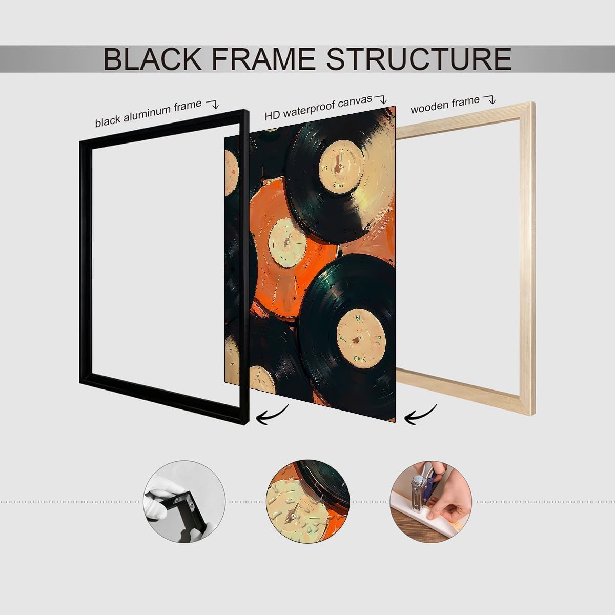 90s Music Vinyl Records Canvas Poster Trendy Modern Music Wall Art Vintage Minimalist Aesthetic Prints 24X36 inch Black Framed for Living Room Bedroom Dorm Wall Decor