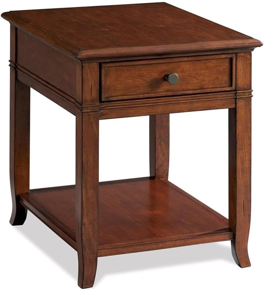 BOWERY HILL End Table Nightstand Bedside Coffee Accent Table, Square, Traditional, Indoor with 1 Drawer 1 Shelf in Wood, Cherry