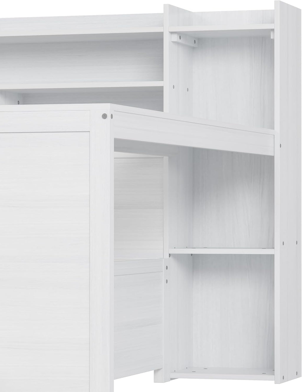 Bellemave Twin Size Corner Bed Frame with Storage Shelves and Desk, Wood Twin Daybed with Bookcase and Drawers，Twin Daybed with Storage, Antique White