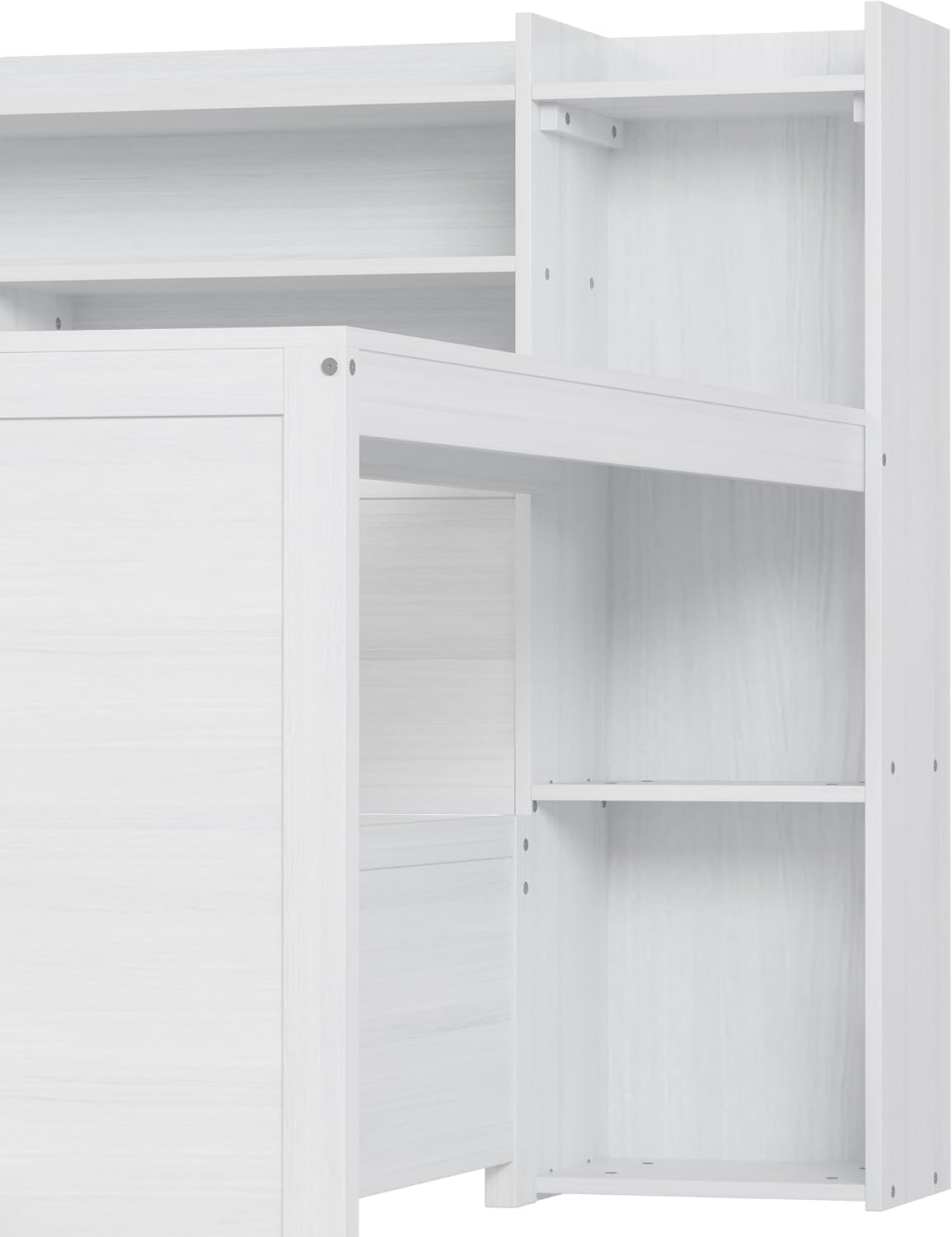 Bellemave Twin Size Corner Bed Frame with Storage Shelves and Desk, Wood Twin Daybed with Bookcase and Drawers，Twin Daybed with Storage, Antique White