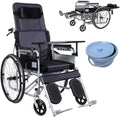 Wheelchair Self-Propelled, High Back Foldable Aluminum Alloy Manual with Dinner Board and Potty Non-Pneumatic Tire Double Brake Disabled/Elderly Push Scooter,Portable