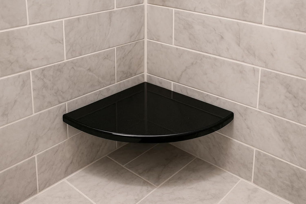 Tenedos Absolute Black Granite 9' Corner Shower Shelf – Polished Both Sides, Stain Resistant, Maintenance-Free, Premium Quality Bathroom Accessory (2)