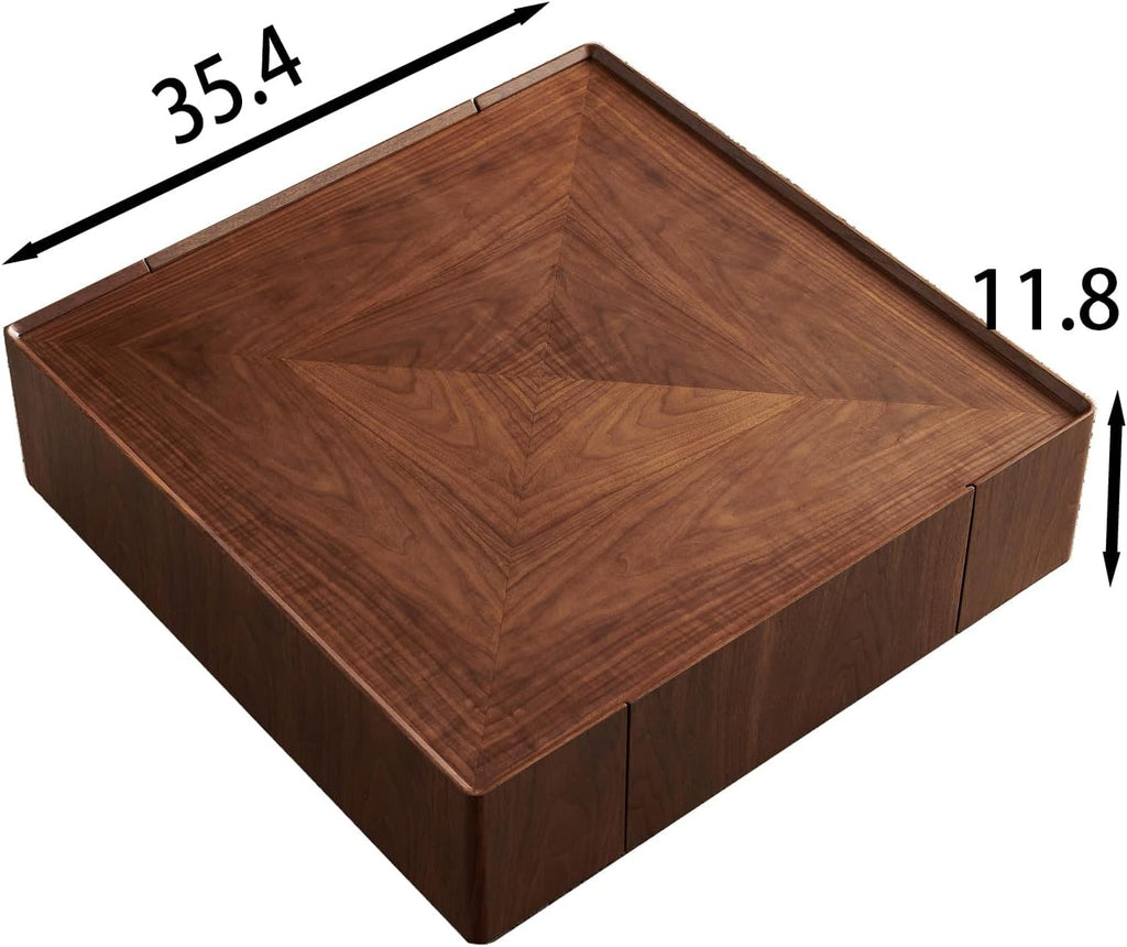 WILLIAMSPACE 35.43' Square Coffee Table with 2 Drawers Storage, Modern Drum Center Table Tea Table for Living Room Apartment, No Need Assembly - Walnut