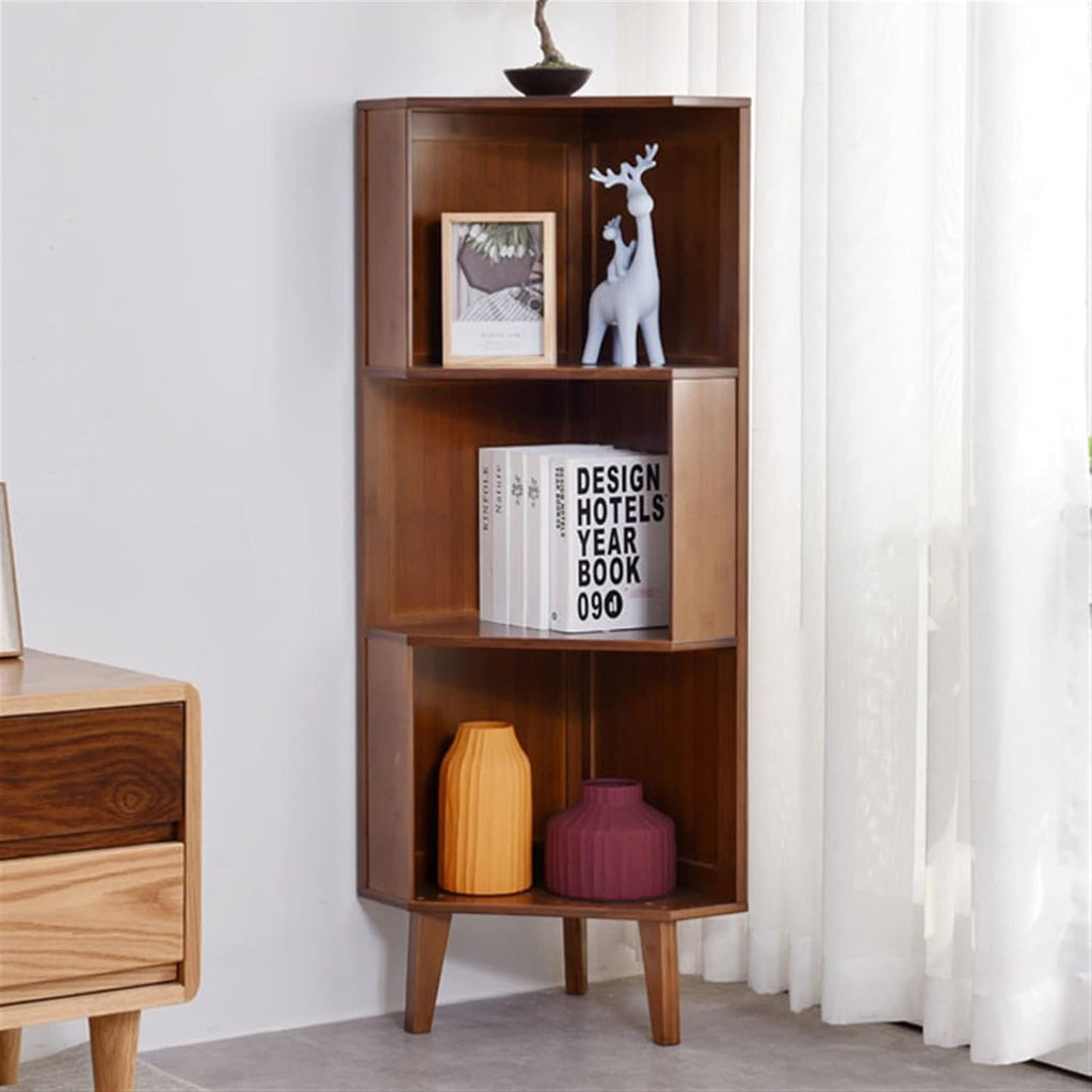TOMYEUS Bookshelf Creative Wooden Triangle Bookshelf Corner Small Bookshelf Floor-to-Ceiling Corner Shelf for Living Room Bedroom Office Bookcase Storage Rack