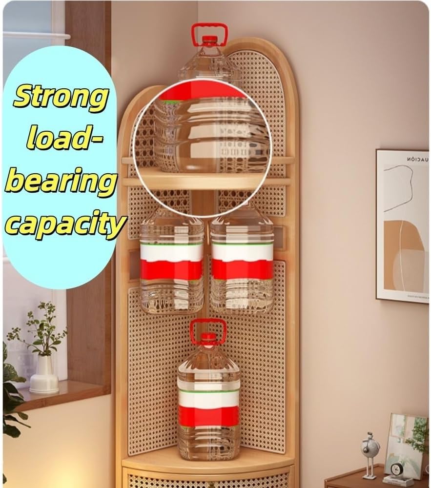 Corner Coat Rack with Shelves and Drawer, Wooden Tall Coat Rack with Shoe Storage for Clothes and Bags, Plastic Rattan Hall Tree with Shoe Storage for Bedroom(Brown)