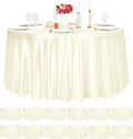 Pesonlook 12 Pack Ivory Round Tablecloth, 120 Inch Satin Fabric Table Cloth for Round Table, Wrinkle Resistant Washable Table Cover Bright Silk Table Clothes for Wedding Party Dining Table Banquet