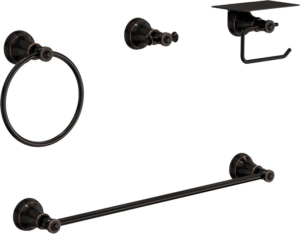 4 Piece Antique Bathroom Hardware Accessories Set, Wall Mounted Bathroom Towel Rack Bar Holder Set,Oil Rubbed Bronze