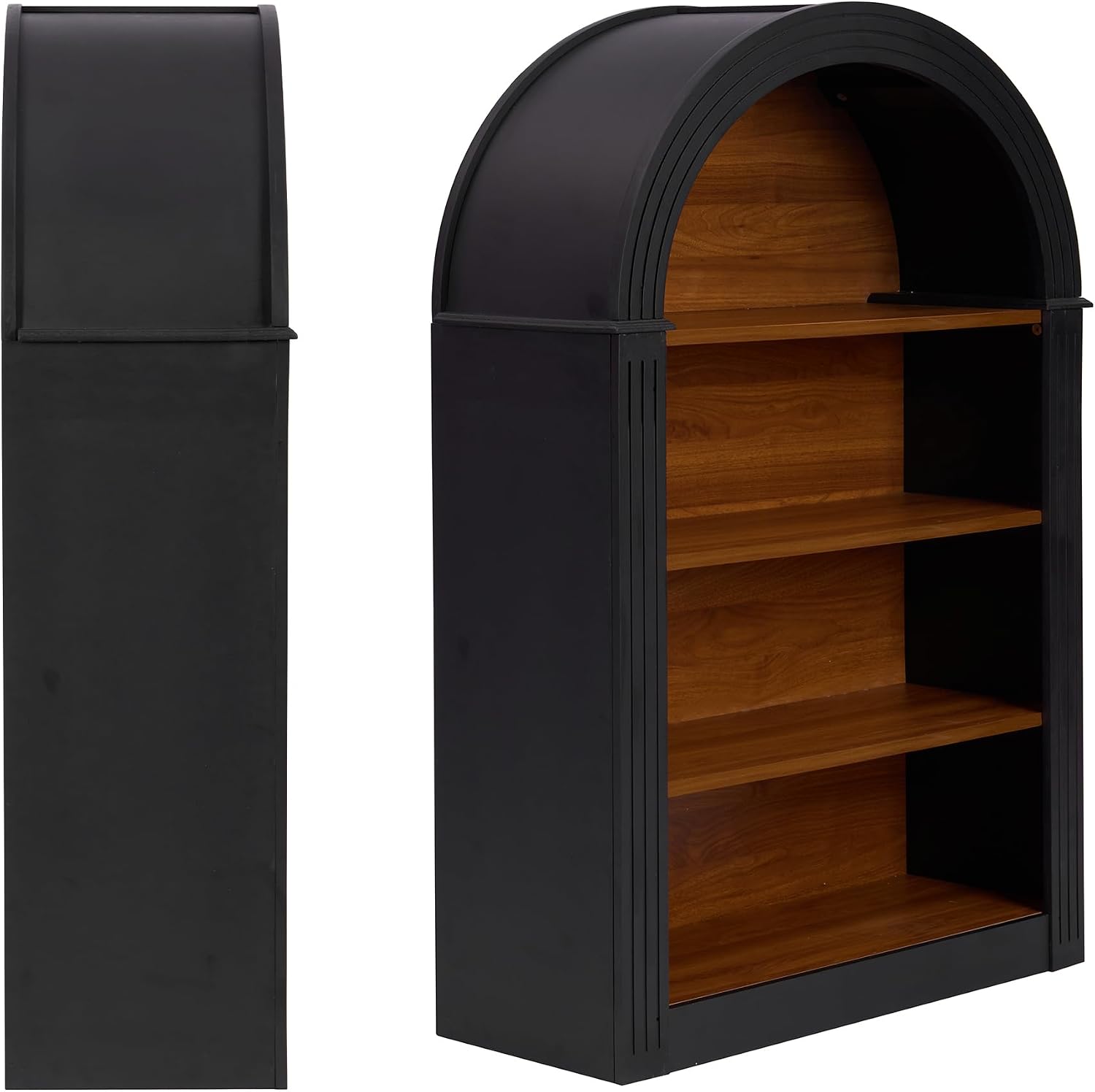 Black Arched Bookcase,Short Wide Bookshelf,Short Corner Bookshelf,Arched Display Cabinet with Open Shelf for Bedroom, Living Room