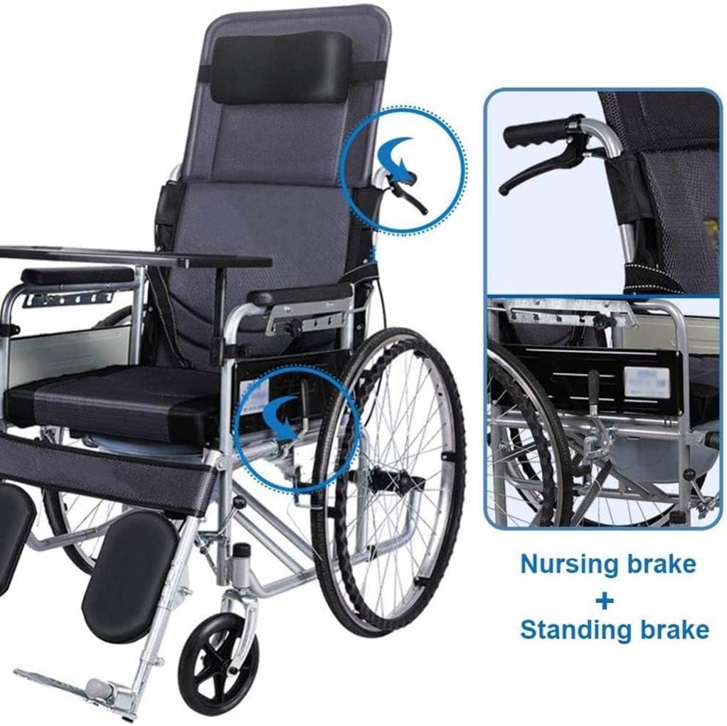 Wheelchair Self-Propelled, High Back Foldable Aluminum Alloy Manual with Dinner Board and Potty Non-Pneumatic Tire Double Brake Disabled/Elderly Push Scooter,Portable