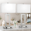 TOBUSA Modern Silver Table Lamps Set of 2, 28inch Tall Lamps for Living Room Bedroom with 2 USB Ports&AC Outlet, 3 Way Dimmable Touch Control Desk Lamps for Reading Home Office, 2 Bulbs Included