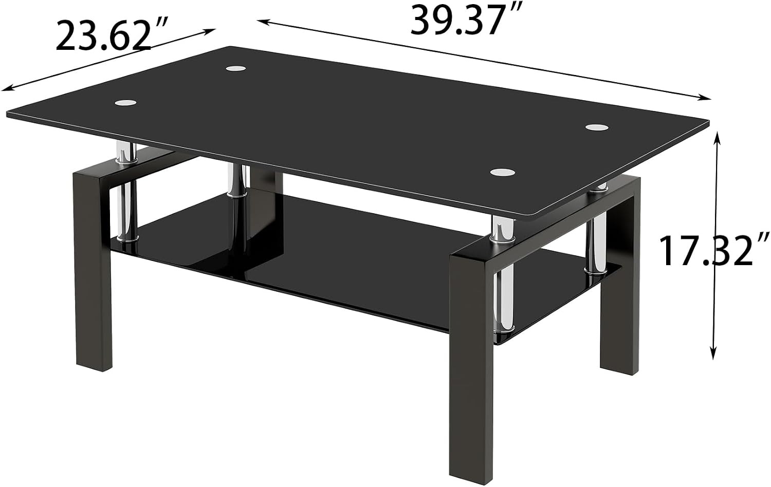 Glass Coffee Table for Living Room, Mordern Rectangle Tempered Glass Sofa Center Tables with Black Metal Leg for Home Office, Black