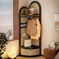 Corner Coat Rack with Shelves and Drawer, Wooden Tall Coat Rack with Shoe Storage for Clothes and Bags, Plastic Rattan Hall Tree with Shoe Storage for Bedroom(Black)