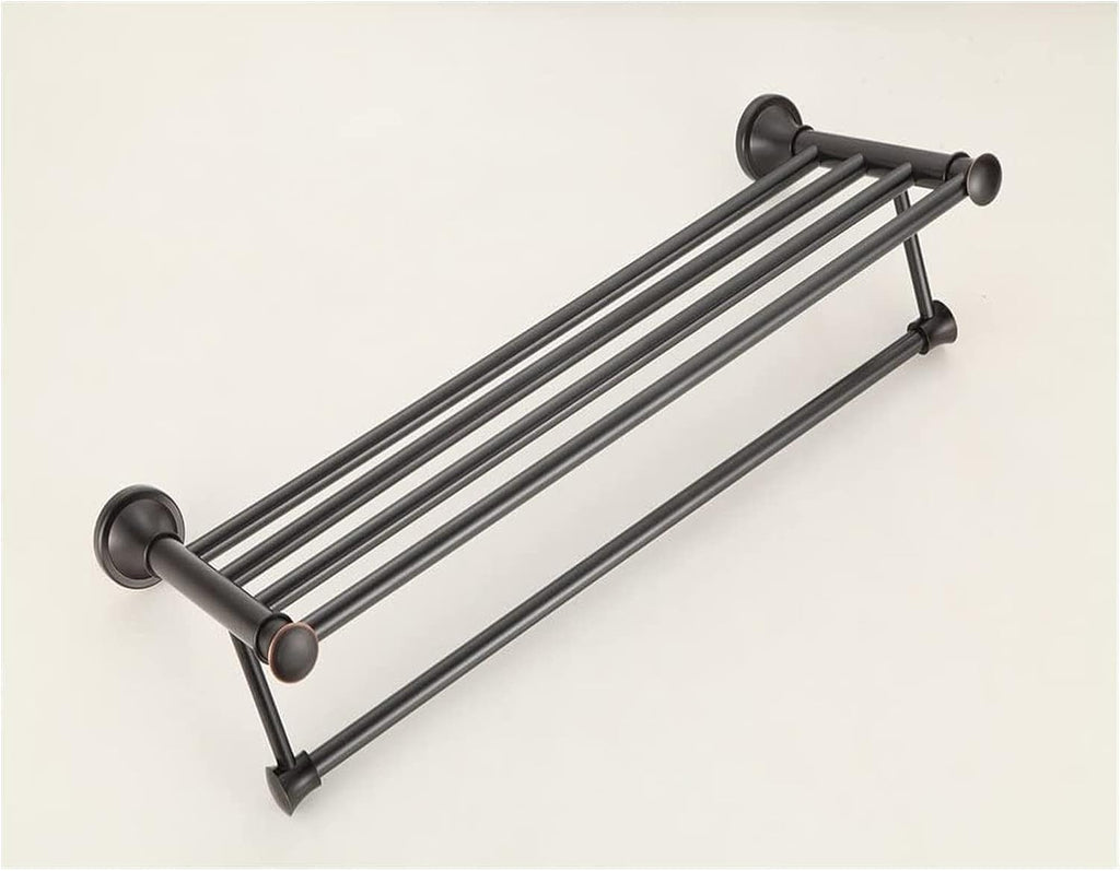 Towel Rails Solid Brass Towel Rack with Bar for Bathroom Shelf Wall Mounted, Oil Rubbed Bronze, 61.5 cm/Toilet Brush Set (Color : Towel Shelf)