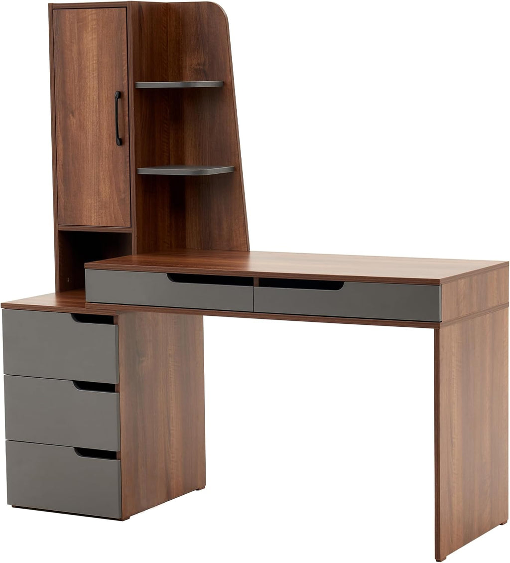 ivinta Computer Desk with Storage Shelves and Drawers, Modern Corner Office Desk for Home Office, Bedroom, Living Room, Classroom 7118 (Walnut Brown)