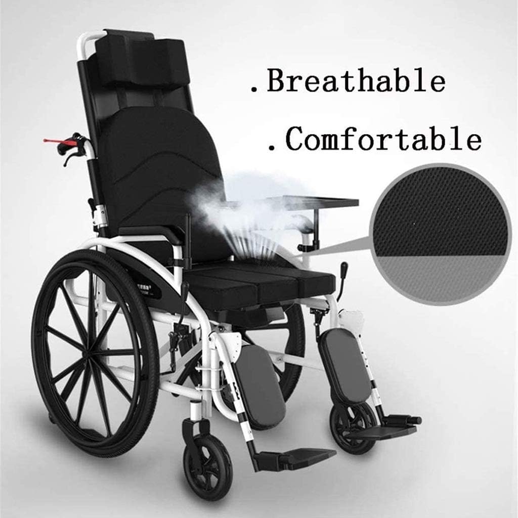 Wheelchair High-Back, Foldable Self-Propelled Lying Down Steel with Meal Board and Removable Toilet Non-Pneumatic Tire Disabled/Elderly Manual Scooter,Portable