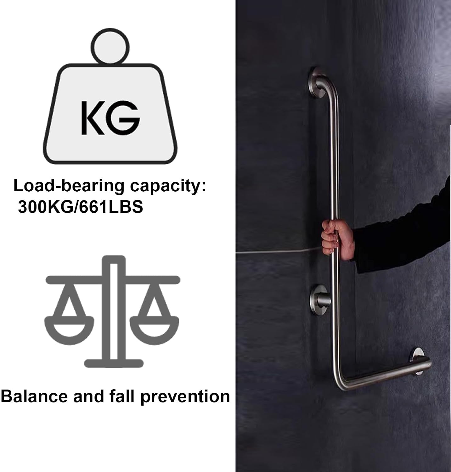 Shower Grab Bars, L Shaped Stainless Steel Bathtub Safety Rail for Elderly and Disabled Assistance in Daily Living (70X60cm/26x24in)