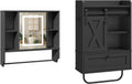 MAHANCRIS Bathroom Wall Cabinet with Mirror and Farmhouse Medicine Cabinets with Sliding Door Bundle, Wall Mounted Storage Cabinet with Adjustable Shelf and Towel Bar for Bathroom Black, WC2201-WC3601