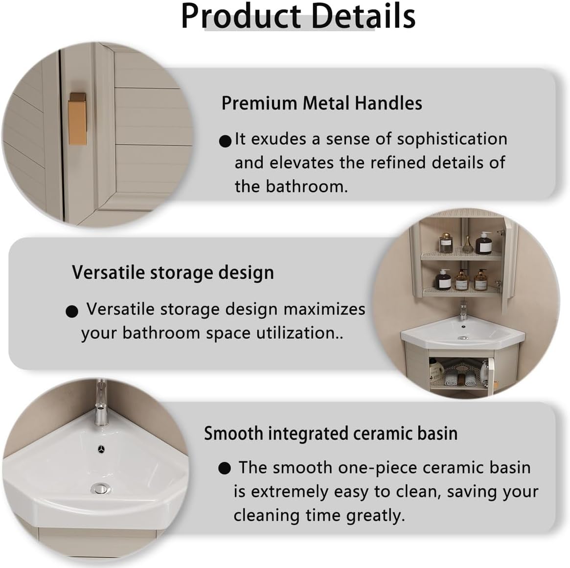 Floating Bathroom Corner Vanity with Open Shelve, Wall Mounted Design for Small Space, Bathroom and Cloakroom, Above Counter Design(White,38 x 38 cm Main Cabinet)