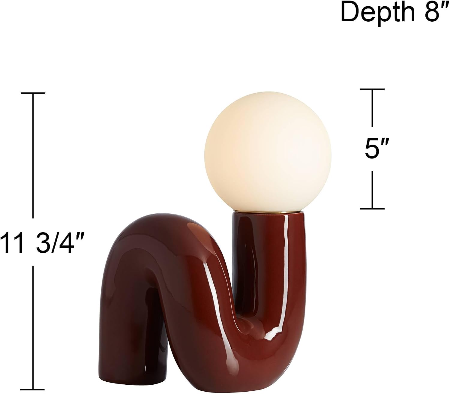 360 Lighting Fondant 11 1/2' Small Mid Century Modern Accent Table Lamps Set of 2 Chocolate Brown Ceramic Glass White Shade Living Room Bedroom Bedside Nightstand House Office Home Reading