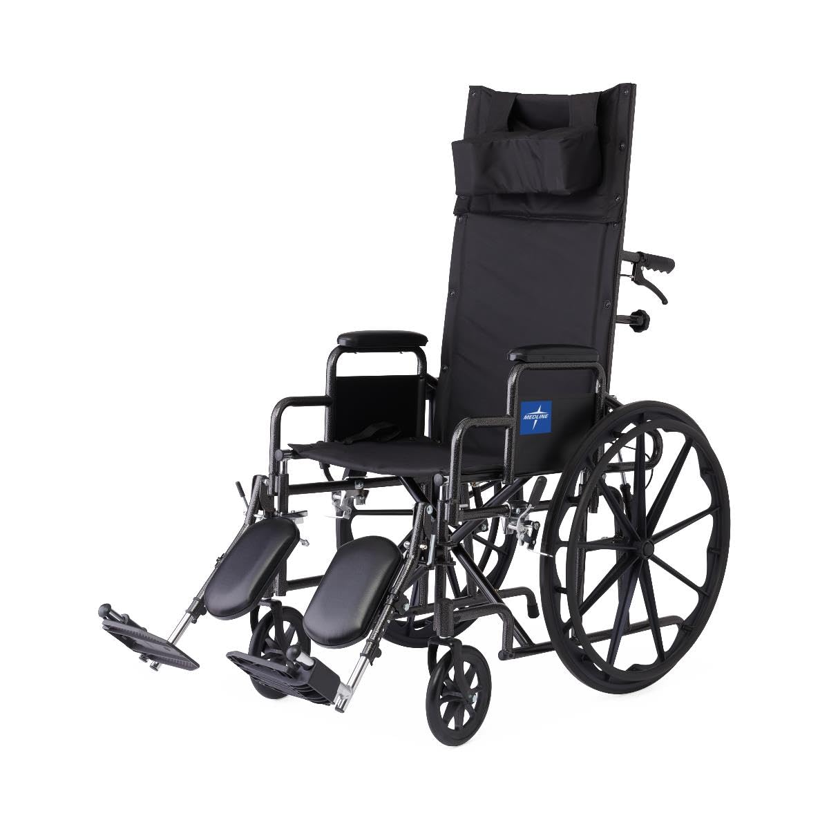 Medline Reclining Wheelchair, 18', with Elevating Leg Rests, Durable Vinyl, 300 lb. Weight Limit, Reclines 90 to 140 Degrees