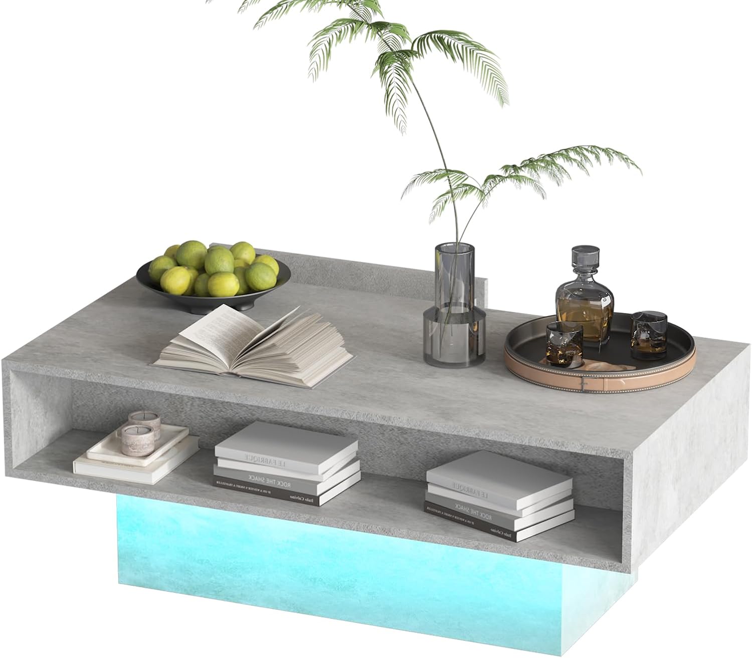 HedoAjim LED Coffee Table with 2 Storage Drawers for Living Room, Center Middle Table Modern Cocktail Table Tea Tables, Mid Century Rectangular Wood Coffee Table Home Office Waiting Room, Grey