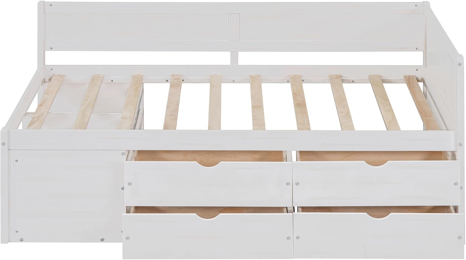 Twin Size White Daybed with Storage Drawers and Shelves,Wooden L-Shaped Corner Day Bed with Headboard & Bookcase for Boys,Girls,Small Room, Guest Room, kids'Room