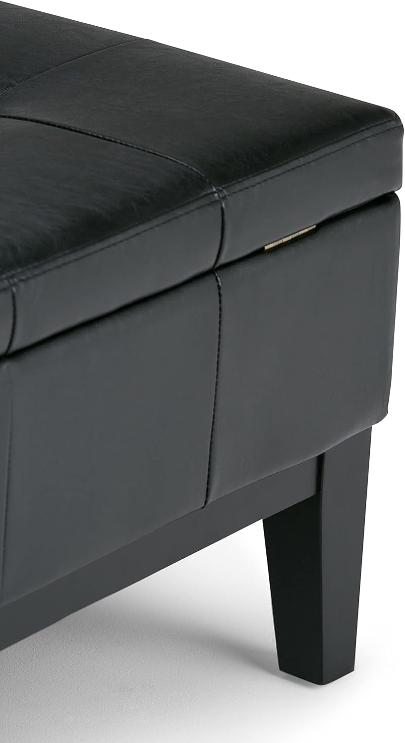 SIMPLIHOME Dover 36 inch Wide Contemporary Square Coffee Table Storage Ottoman in Midnight Black Vegan Faux Leather, Assembled, For the Living Room and Bedroom