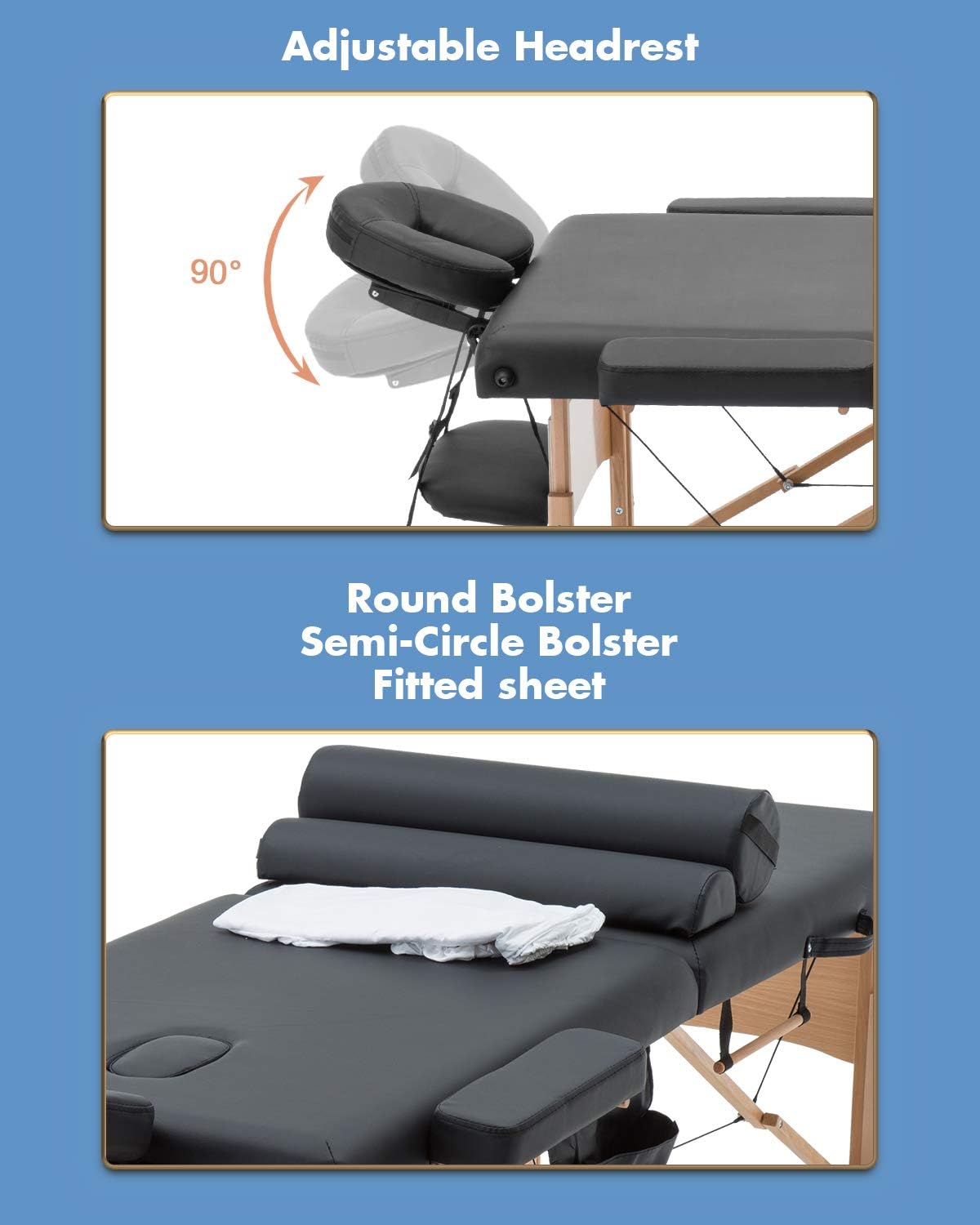BestMassage Table Massage Bed Spa Bed 73 Inch Heigh Adjustable 2 Folding Portable Massage Table W/ Carry Case Salon Bed