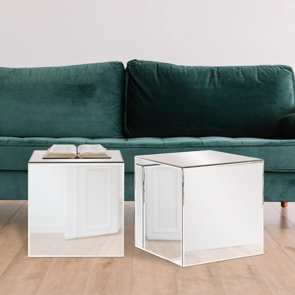 Howard Elliott Collection Mirrored Finish Silver Cube Table Centerpiece, Showpeice Coffee Table, Home Decor Accessories Furniture for Bedroom, Livingroom, 16 x 16 x 16 Inch