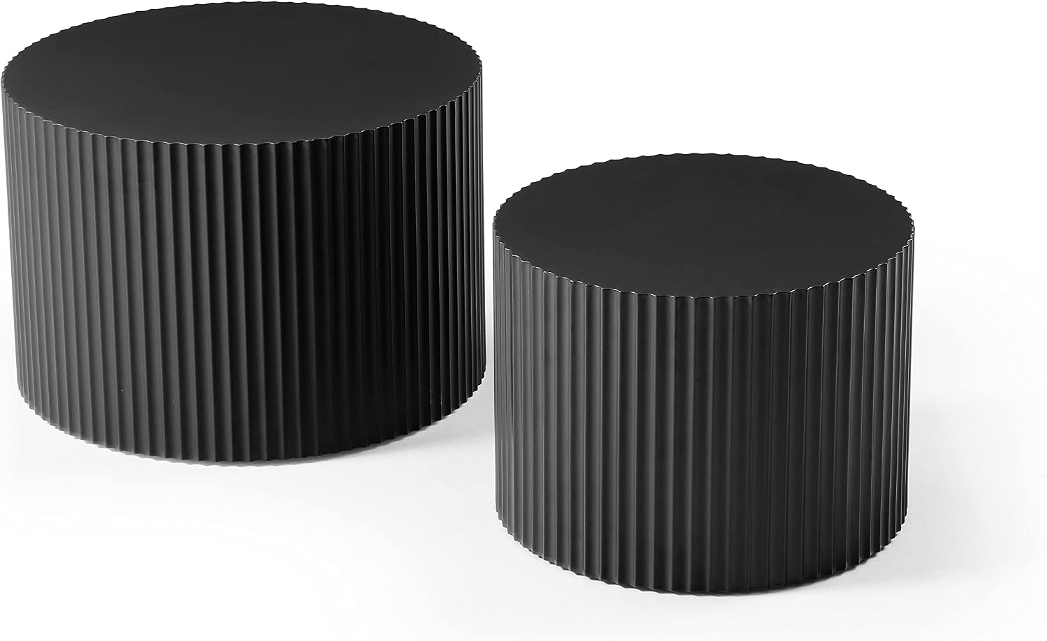 JUSTONE 2-Piece Nesting Coffee Tables Set - Modern Drum End Tables for Small Spaces, Black Round Accent Furniture for Living Room & Apartments (15.75' H)