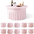 WJWHQ 10 Pack Pink Round Spandex Tablecloths for 60in Tables, 120Inch Stretchy Fitted 5FT Round Table Clothes,Wrinkle Free Table Cover with Skirt for Wedding Party Dining Banquet