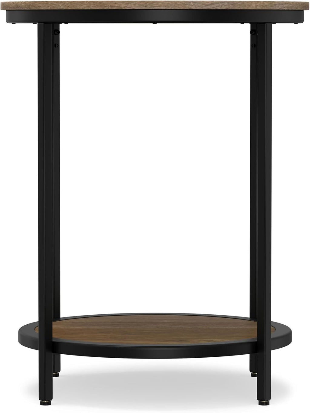 Small Round End Table for Living Room, Bed Side Table, Narrow Nightstand with Storage Shelf for Bedroom, Unique Rustic Telephone Table for Sofa Side, Distressed Brown Corner Table for Sofa Side