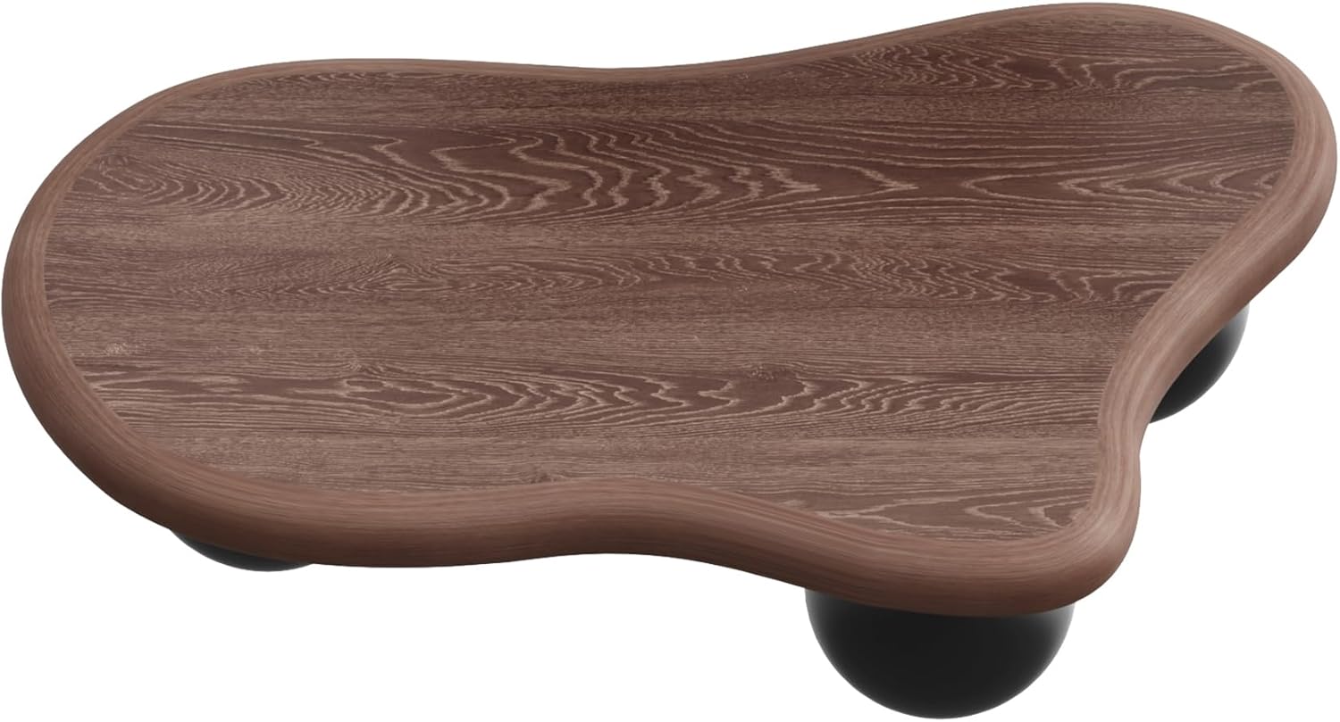 40' Cloud Coffee Table for Living Room Irregular Coffee Table Modern Low Coffee Tables Cute Small Center Table with 3 Ball Legs for Small Space Apartment Walnut & Black