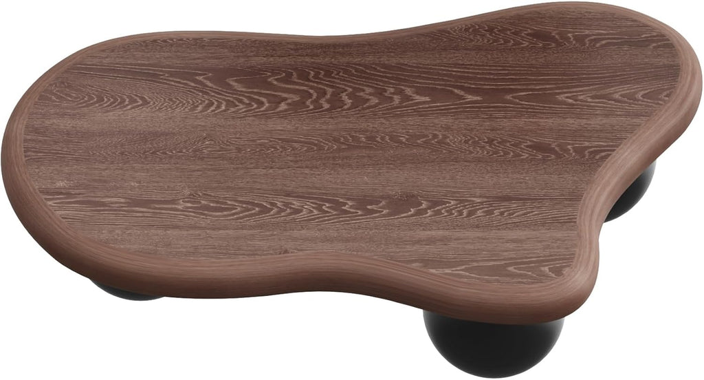 47' Cloud Coffee Table for Living Room Irregular Coffee Table Mid Century Modern Unique Coffee Tables Low Cute Small Center Table with 3 Ball Legs for Small Space Apartment Walnut & Black