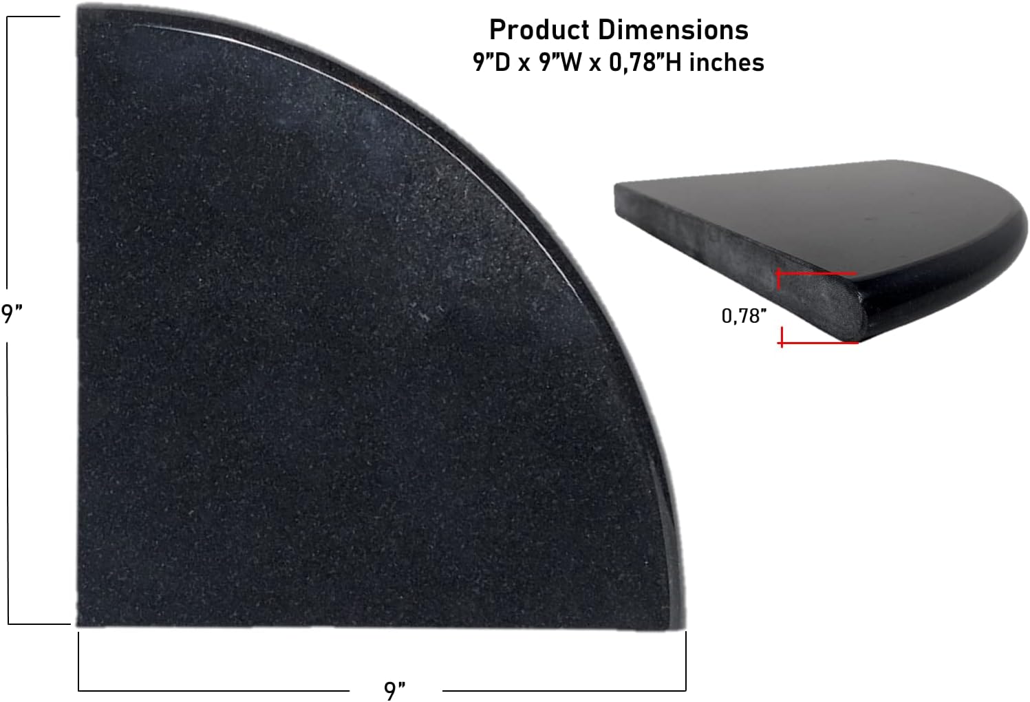 Tenedos Absolute Black Granite 9' Corner Shower Shelf – Polished Both Sides, Stain Resistant, Maintenance-Free, Premium Quality Bathroom Accessory (2)