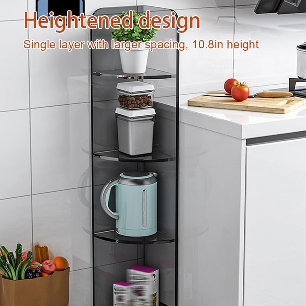 4-Tier Acrylic Corner Storage Rack - Modern Triangle Shelf for Bedroom and Study(Color:Grey)