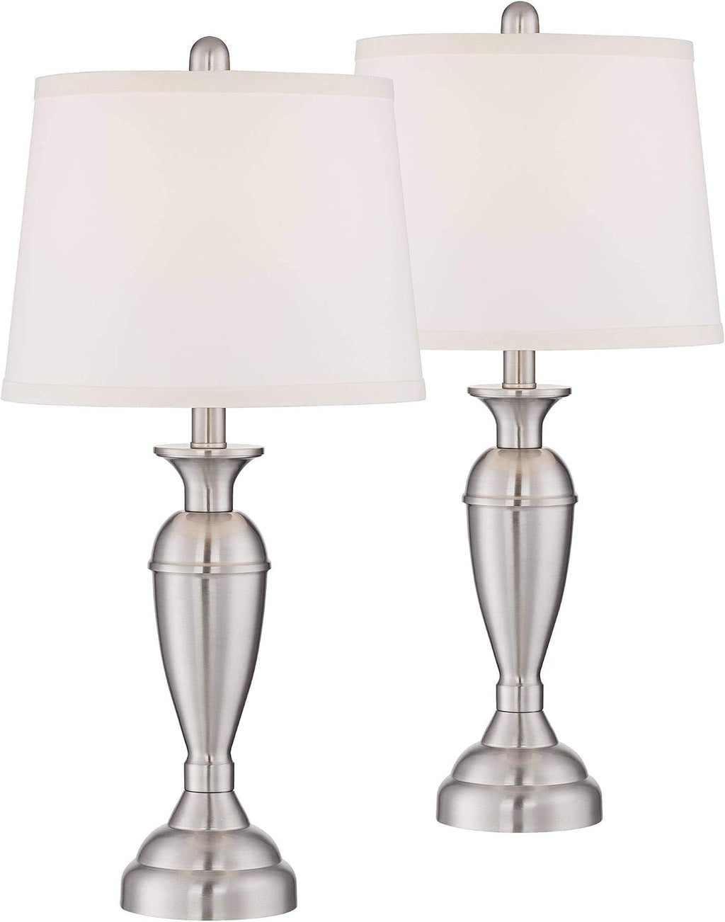 Regency Hill Blair Traditional 3-Way Table Lamps 25' Tall Set of 2 with Dimmers Brushed Nickel Metal Candlestick White Fabric Drum Shade for Bedroom Living Room House Bedside