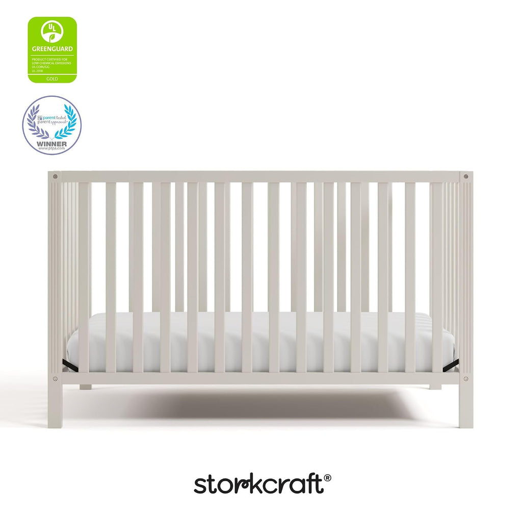Storkcraft Morningside 5-in-1 Convertible Crib – GREENGUARD Gold Certified, Fits Standard Crib Mattress, Converts to Toddler Bed, Daybed and Full Bed, 4 Adjustable Mattress Heights (Frosted Oat)