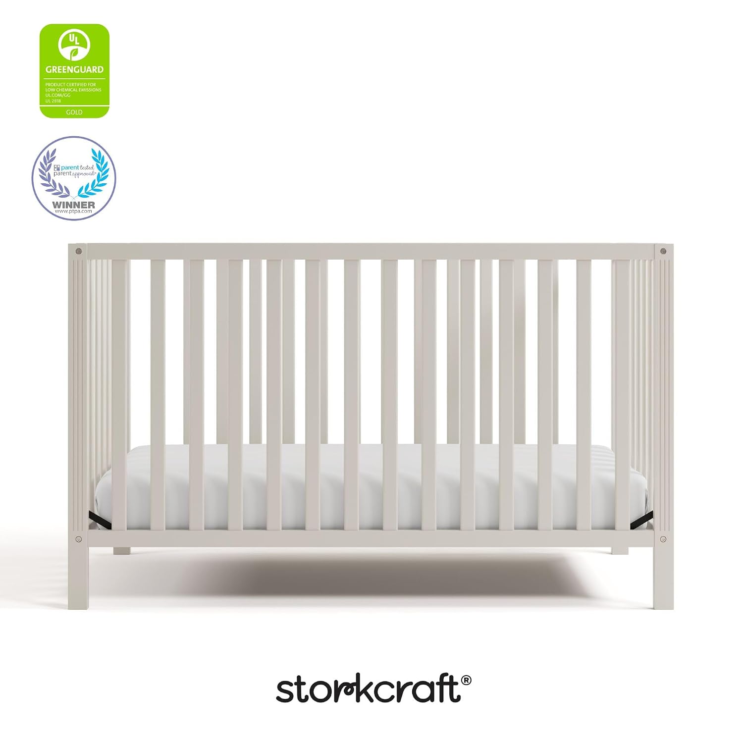 Storkcraft Morningside 5-in-1 Convertible Crib – GREENGUARD Gold Certified, Fits Standard Crib Mattress, Converts to Toddler Bed, Daybed and Full Bed, 4 Adjustable Mattress Heights (Frosted Oat)