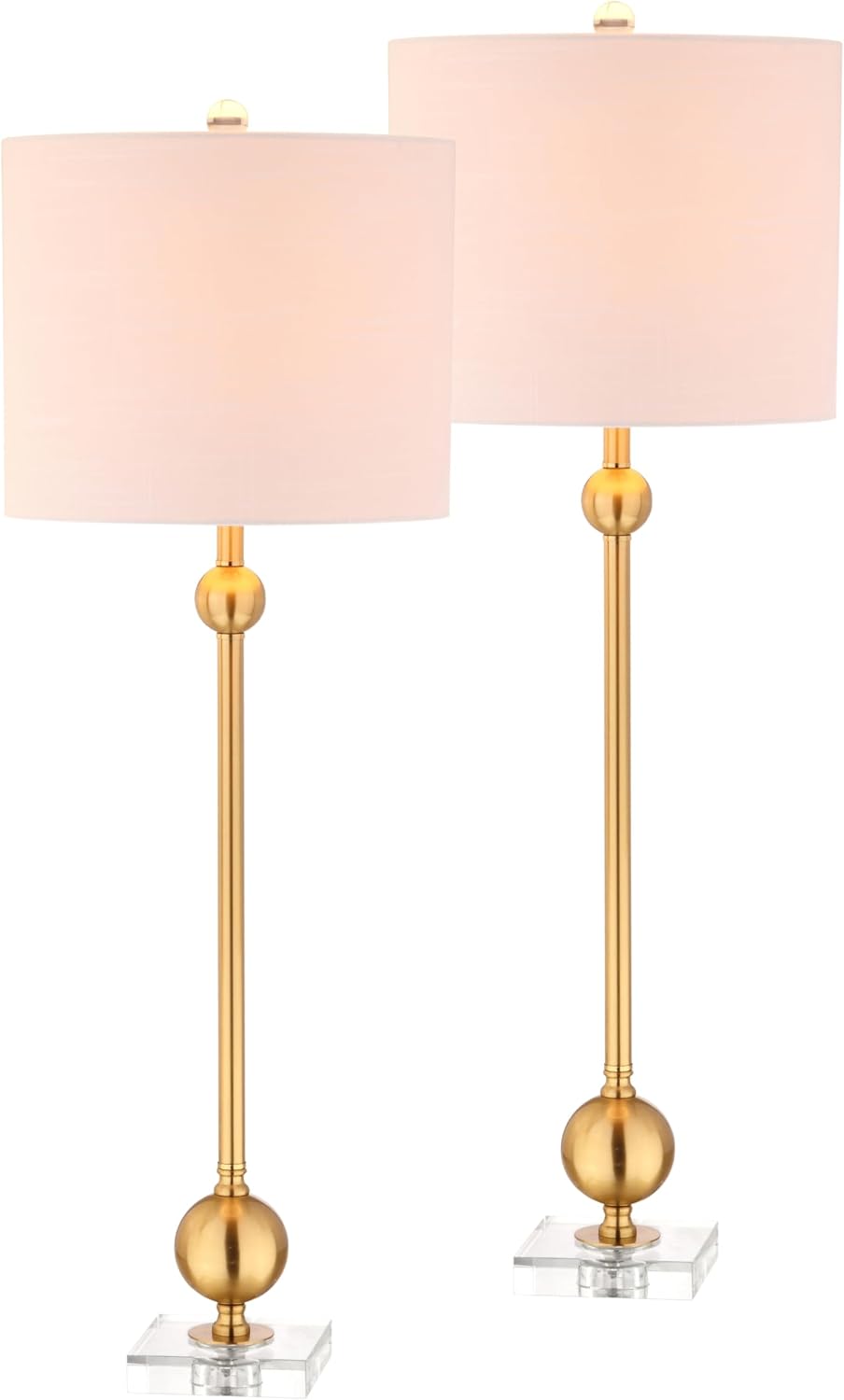 JONATHAN Y 34.75' Brass Metal LED Table Lamp Set of 2 with Crystal Base, Mid-Century Modern Sputnik Design for Living Room Bedroom, White Linen Shade, LED Bulbs Included JYL2010A-SET2